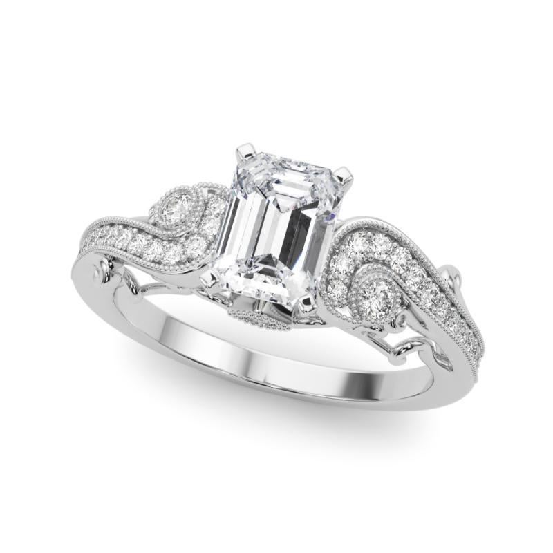 Emerald Cut GIA 0.8 Carat Emerald Three-Stone Curved Bypass  Diamond Ring For Sale