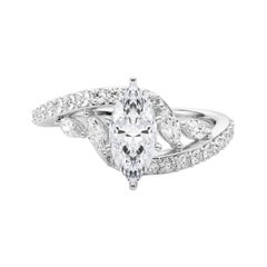 GIA 0.8 Carat Marquise Curved Bypass Leaf 
Vine 18K White Gold Diamond Ring