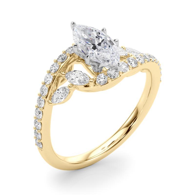 Women's GIA 0.8 Carat Marquise Curved Bypass Leaf & Vine 18K Yellow Gold Diamond Ring For Sale