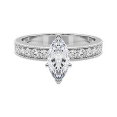 GIA 0,8 Karat Marquise Vintage Milgrain Kanal 18K Weißgold Diamantring
