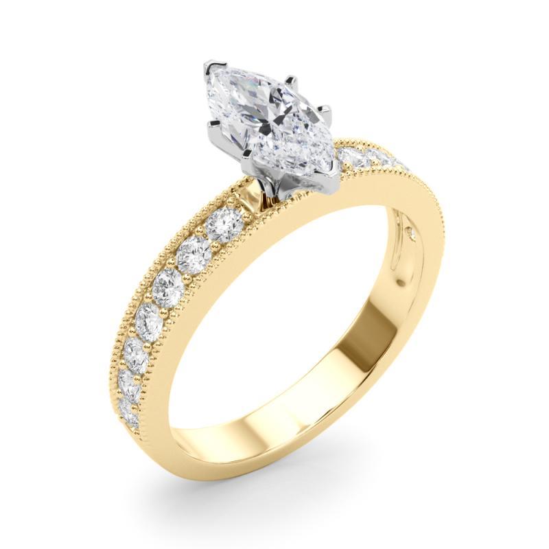Donna GIA 0,8 Carati Marquise Vintage Milgrain Channel Anello con diamanti in oro giallo 18K in vendita
