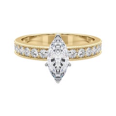 GIA 0,8 Carati Marquise Vintage Milgrain Channel Anello con diamanti in oro giallo 18K