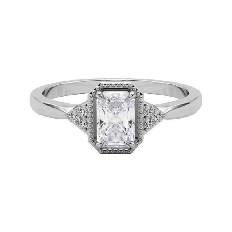 GIA 0,8 Carati Milgrain Radiante Geometrico Lunetta in oro bianco 18K Diamanti in vendita