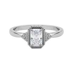 GIA 0.8 Carat Milgrain Radiant Geometric Bezel 18K White Gold Diamond Ring