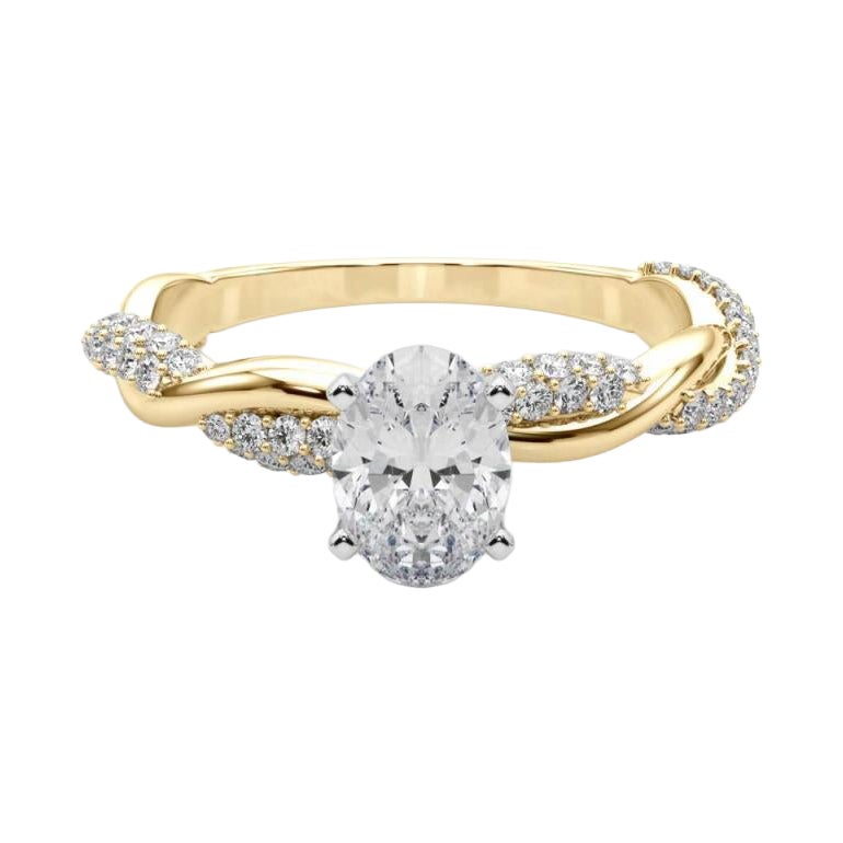 GIA 0,8 Carati Oval Twisted Pave Braided Band Anello con diamanti in oro giallo 18K