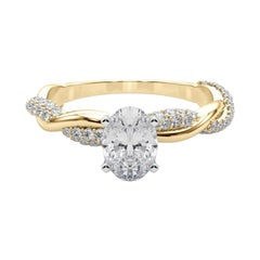 GIA 0.8 Carat Oval Twisted Pave Braided Band 18K Yellow Gold Diamond Ring