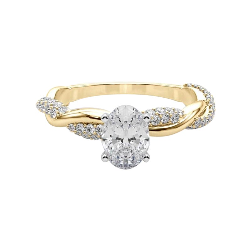 GIA 0,8 Carati Oval Twisted Pave Braided Band Anello con diamanti in oro giallo 18K