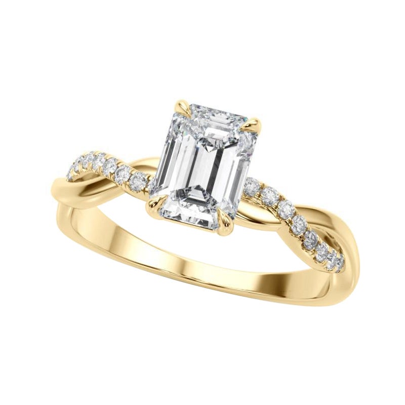 GIA 0.8 Carat Pave Entwined Nature Band Emerald 18K Yellow Gold Diamond Ring
