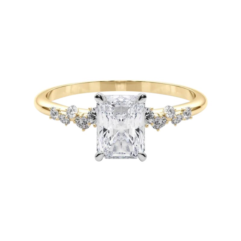 GIA 0,8 Karat Radiant Cluster Trellis Solitär 18K Gelbgold Diamantring
