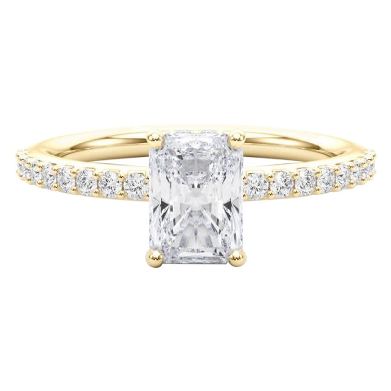 GIA 0,8 Carati Radiant Halo Shared Prong Eternity Anello di diamanti in oro giallo 18K
