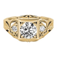 GIA 0.8 Carat Round Antique Openwork Engraved 18K Yellow Gold Diamond Ring GIA 0.8 Carat Round Antique Openwork Engraved 18K Yellow Gold Diamond Ring