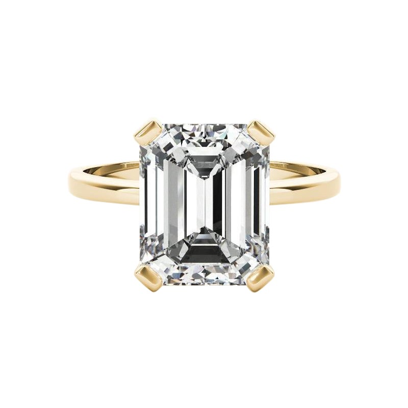 GIA 0.8 Carat Solitaire Emeraude Panier 4-Prong Bague diamant en or jaune 18K en vente