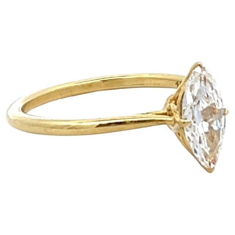 GIA 0.80 Carat Antique Marquise Cut Diamond 18 Karat Yellow Gold Solitaire Ring 1