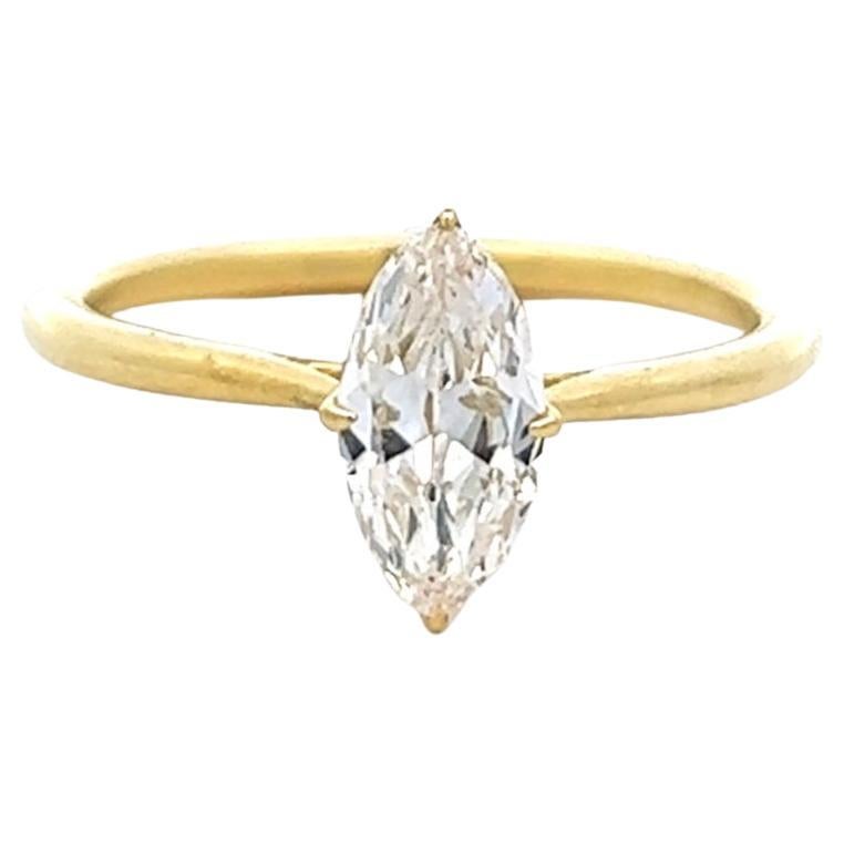 GIA 0.80 Carat Antique Marquise Cut Diamond 18 Karat Yellow Gold Solitaire Ring