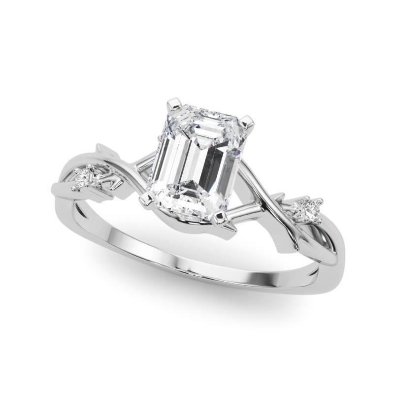Taglio smeraldo GIA 0,80 Carati Emerald Vine Band Anello di diamanti in oro bianco 18K ispirato alla Nature in vendita
