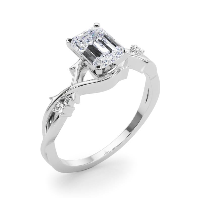 Donna GIA 0,80 Carati Emerald Vine Band Anello di diamanti in oro bianco 18K ispirato alla Nature in vendita