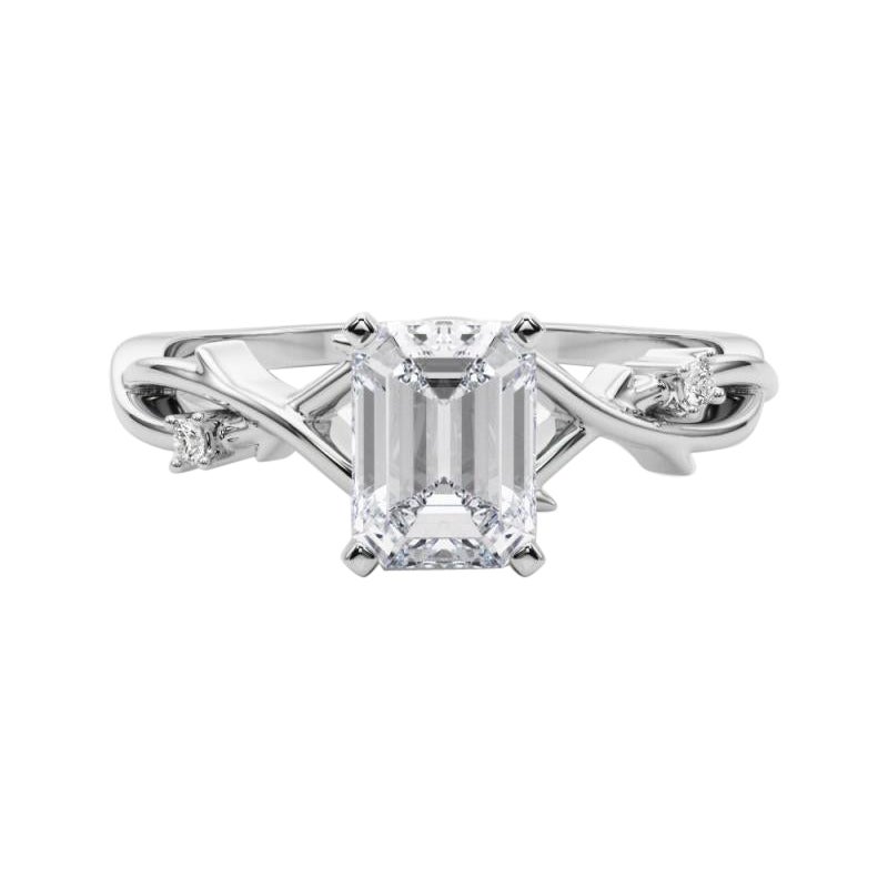 GIA 0,80 Carati Emerald Vine Band Anello di diamanti in oro bianco 18K ispirato alla Nature in vendita