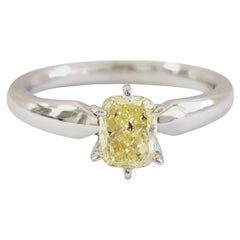 GIA 0.80 Carat Fancy Intense Yellow Cushion Cut Diamond Ring White Gold 14 Karat