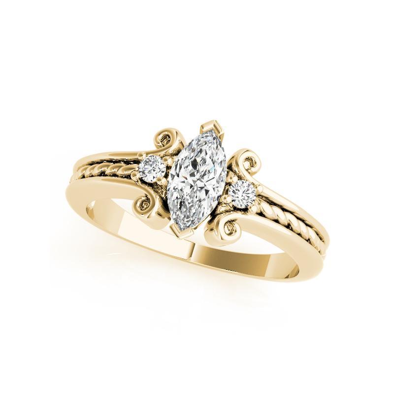 Contemporaneo GIA 0,80 Carati Marquise a Tre Pietre con Corda Contorta in Oro Giallo 18K Anello con Diamanti in vendita