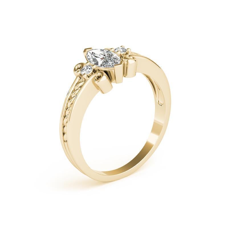 GIA 0,80 Carati Marquise a Tre Pietre con Corda Contorta in Oro Giallo 18K Anello con Diamanti In condizioni Nuovo in vendita a New York, NY
