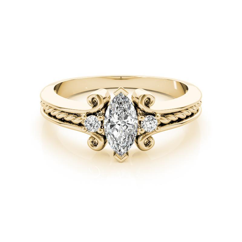 GIA 0,80 Carati Marquise a Tre Pietre con Corda Contorta in Oro Giallo 18K Anello con Diamanti in vendita