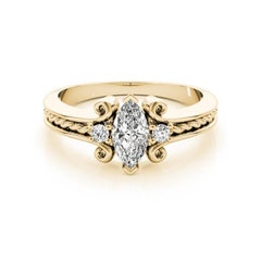 GIA 0,80 Carati Marquise a Tre Pietre con Corda Contorta in Oro Giallo 18K Anello con Diamanti