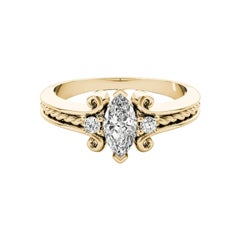GIA 0,80 Carati Marquise a Tre Pietre con Corda Contorta in Oro Giallo 18K Anello con Diamanti