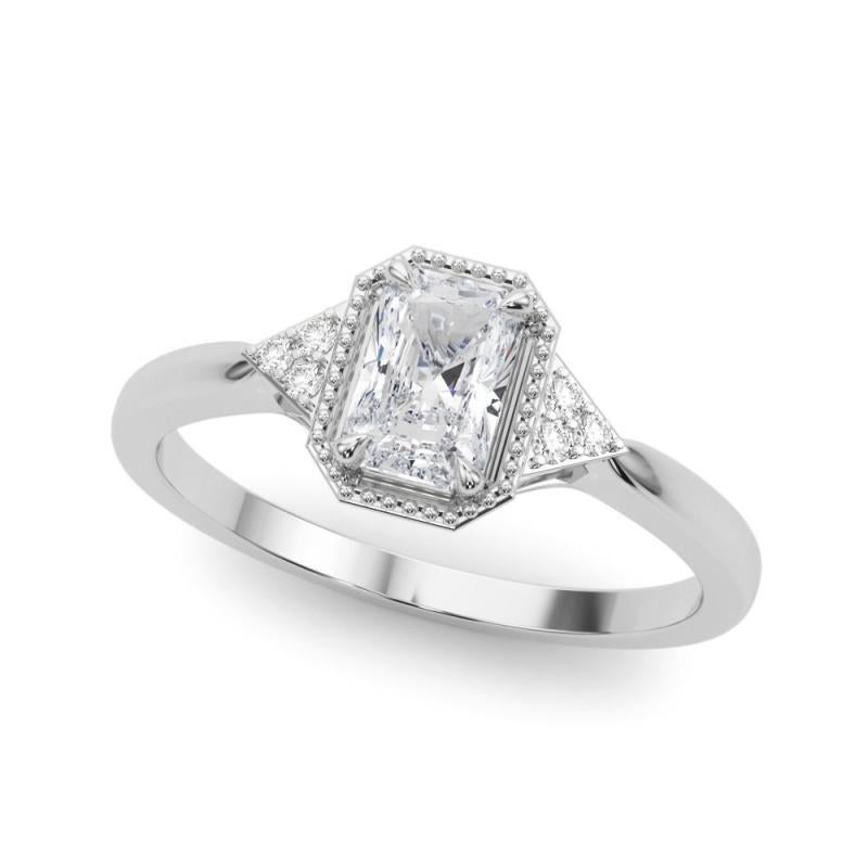 GIA 0,80 Karat Milgrain Radiant Geometrische Lünette 18K Weißgold Diamantring (Radiantschliff) im Angebot