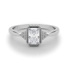 GIA 0.80 Carat Milgrain Radiant Geometric Bezel 18K White Gold Diamond Ring