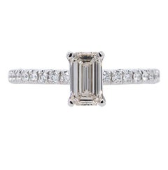 GIA 0.80 Carat Natural Emerald Cut Diamond Engagement Ring
