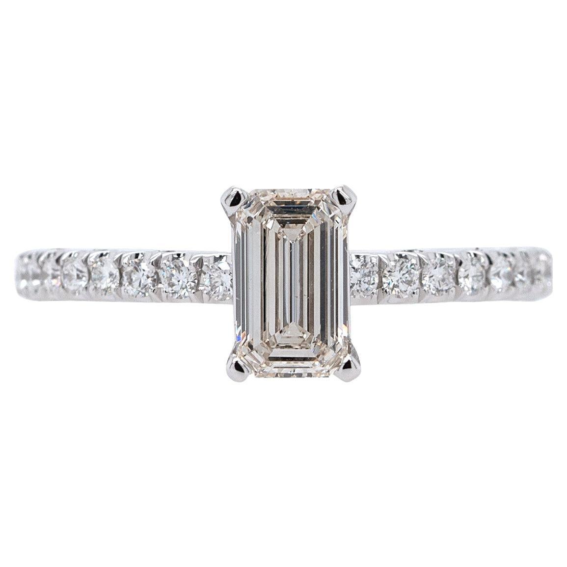 GIA 0.80 Carat Natural Emerald Cut Diamond Engagement Ring