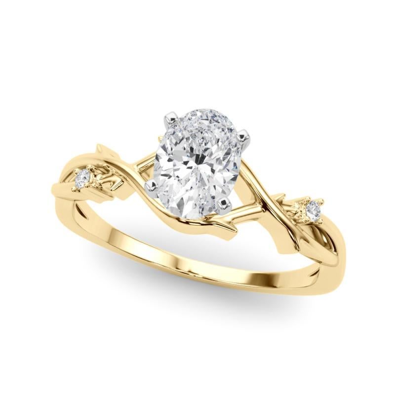 Oval Cut GIA 0.80 Carat Oval Vine Band Nature Inspired 18K Yellow Gold Diamond Ring For Sale