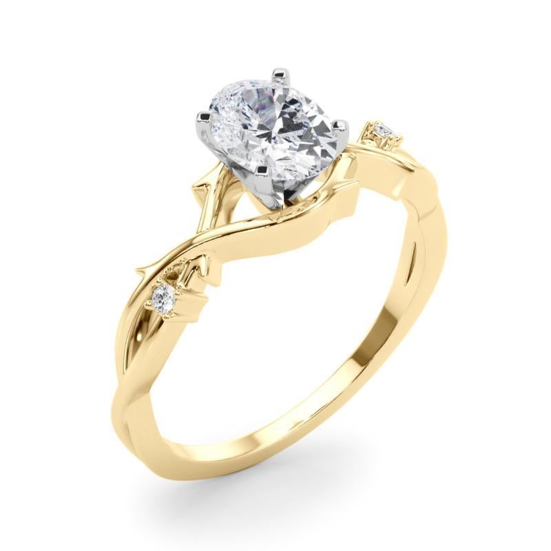 Women's GIA 0.80 Carat Oval Vine Band Nature Inspired 18K Yellow Gold Diamond Ring For Sale