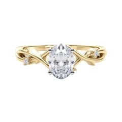 GIA 0,80 Carati Oval Vine Band Anello con diamanti in oro giallo 18K ispirato alla Nature