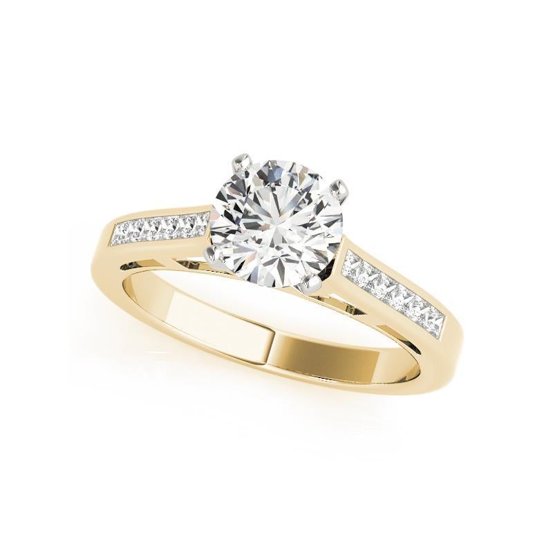 GIA 0,80 Karat Runder & Prinzessin Kanal Solitär 18K Gelbgold Diamantring