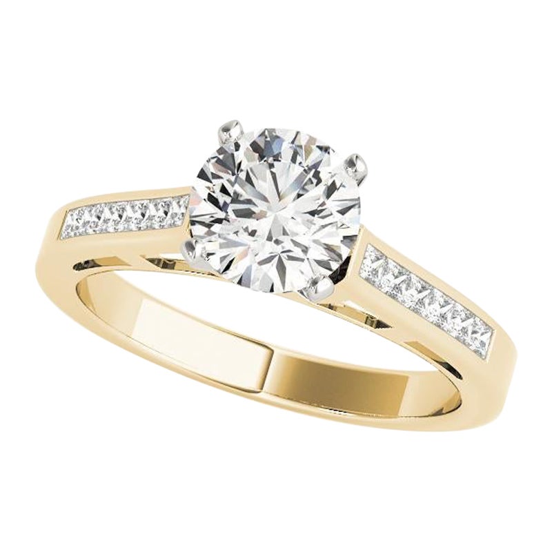 GIA 0,80 Karat Runder & Prinzessin Kanal Solitär 18K Gelbgold Diamantring