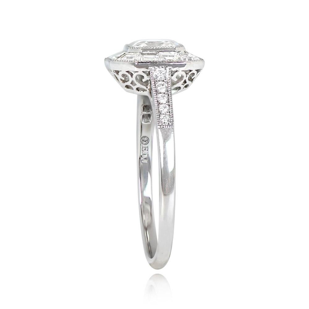 Art Deco GIA 0.80ct Asscher Cut Diamond Engagement Ring, I Color, Platinum For Sale