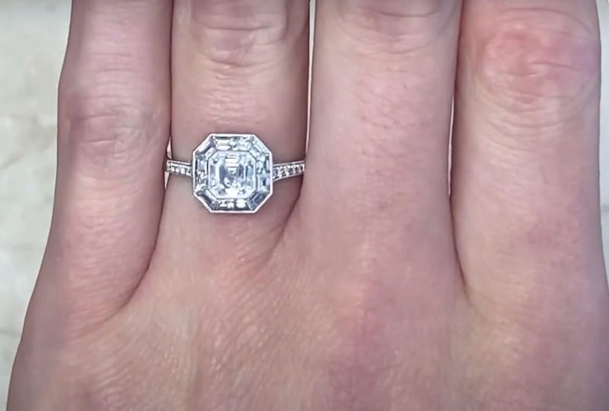 Women's GIA 0.80ct Asscher Cut Diamond Engagement Ring, I Color, Platinum For Sale