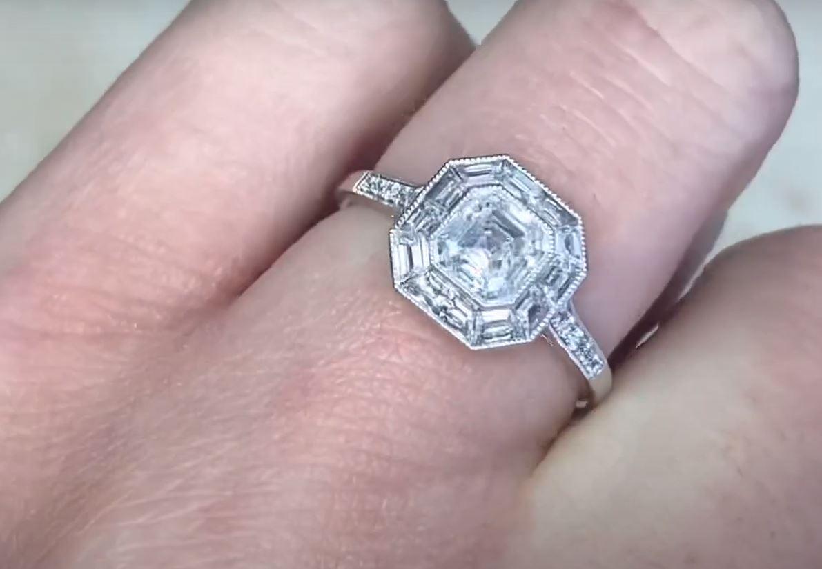 GIA 0.80ct Asscher Cut Diamond Engagement Ring, I Color, Platinum For Sale 2