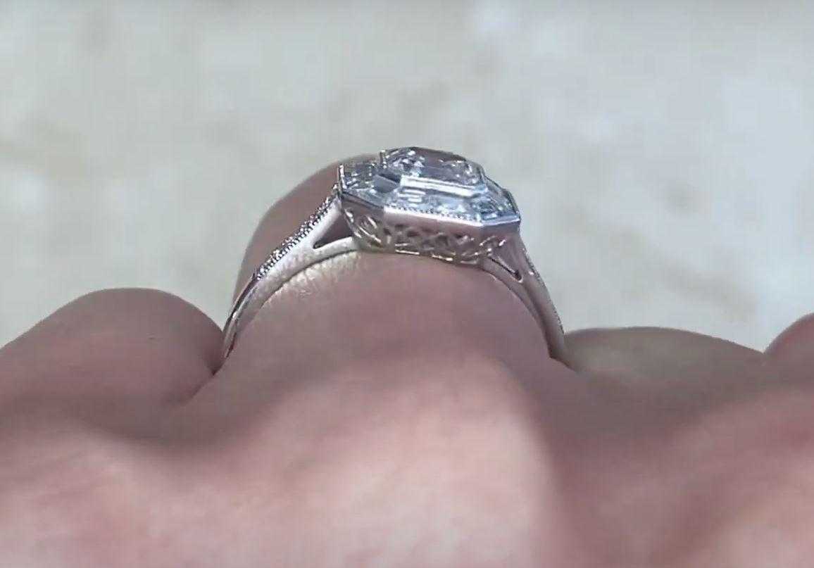 GIA 0.80ct Asscher Cut Diamond Engagement Ring, I Color, Platinum For Sale 3