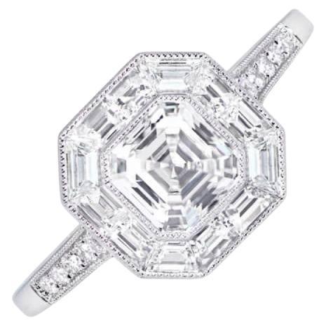 GIA 0.80ct Asscher Cut Diamond Engagement Ring, I Color, Platinum