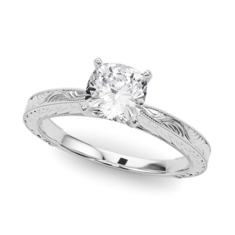 Cushion Cut GIA 0.80ct Cushion Classic Solitaire Antique Engraved Diamond Ring For Sale