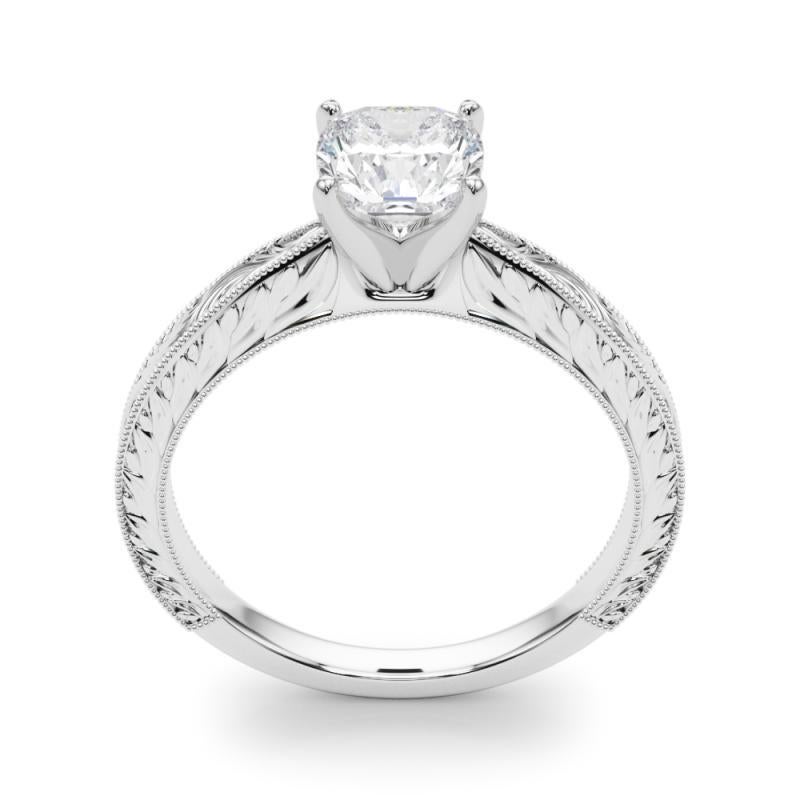 GIA 0.80ct Cushion Classic Solitaire Antique Engraved Diamond Ring In New Condition For Sale In New York, NY