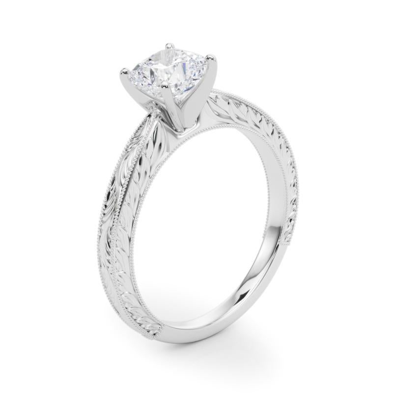 GIA 0.80ct Cushion Classic Solitaire Antique Engraved Diamond Ring For Sale 1
