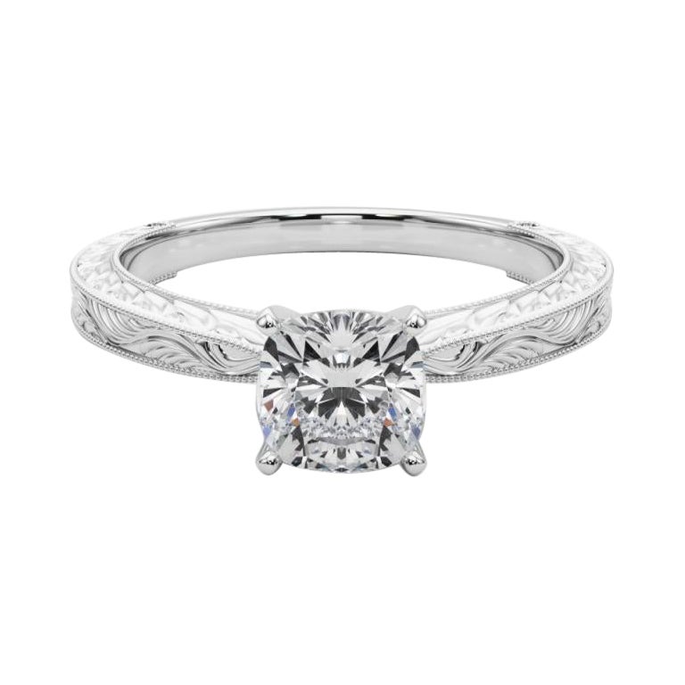 GIA 0.80ct Cushion Classic Solitaire Antique Gravé Bague diamant