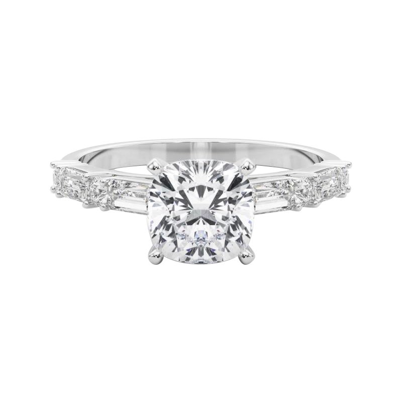 GIA 0.80ct Cushion Round & Baguette Channel Band  Diamond Ring