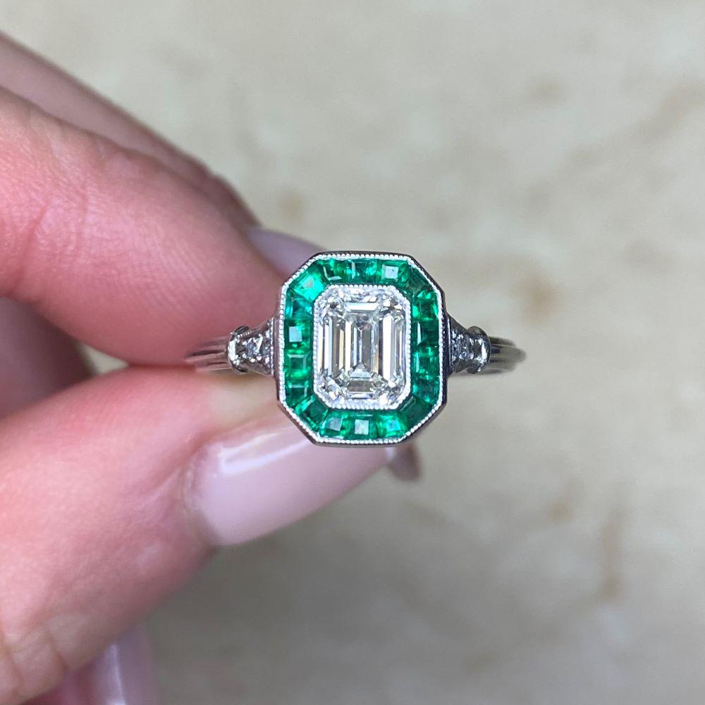 GIA 0.80ct Emerald Cut Diamond Engagement Ring, Emerald Halo, Platinum For Sale 5
