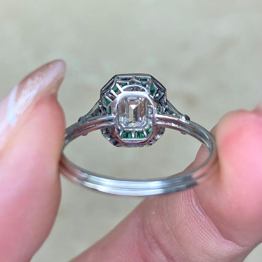 Bague de fiançailles GIA 0,80ct diamant taille émeraude, halo émeraude, platine en vente 5