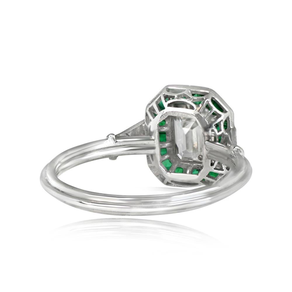 GIA 0.80ct Emerald Cut Diamond Engagement Ring, Emerald Halo, Platinum In Excellent Condition For Sale In New York, NY