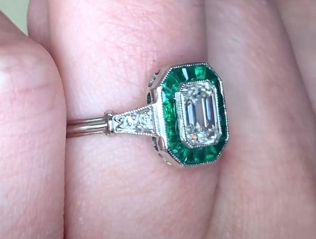 GIA 0.80ct Emerald Cut Diamond Engagement Ring, Emerald Halo, Platinum For Sale 1